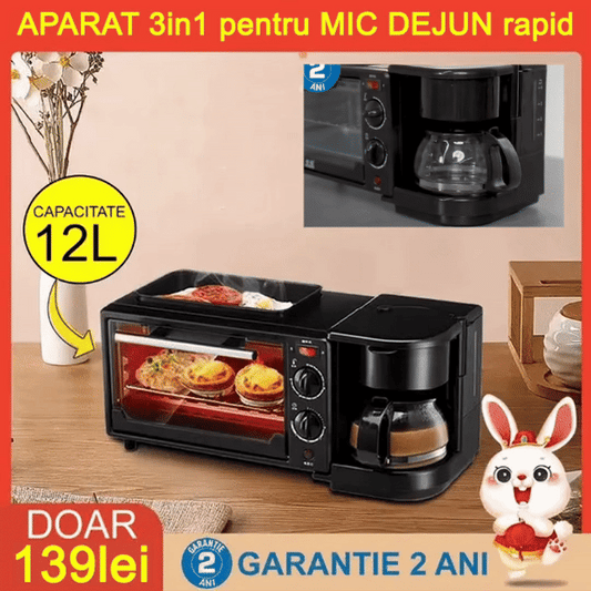 Aparat Multifunctional 3 In 1 MorningStation Mic Dejun - Cuptor, Gratar si Filtru Cafea