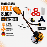 Pachet PROMO: Motocoasa pe benzina HOLZ Germany 8,5CP + Drujba CAMPION cu putere de 8.5CP + 13 ACCESORII