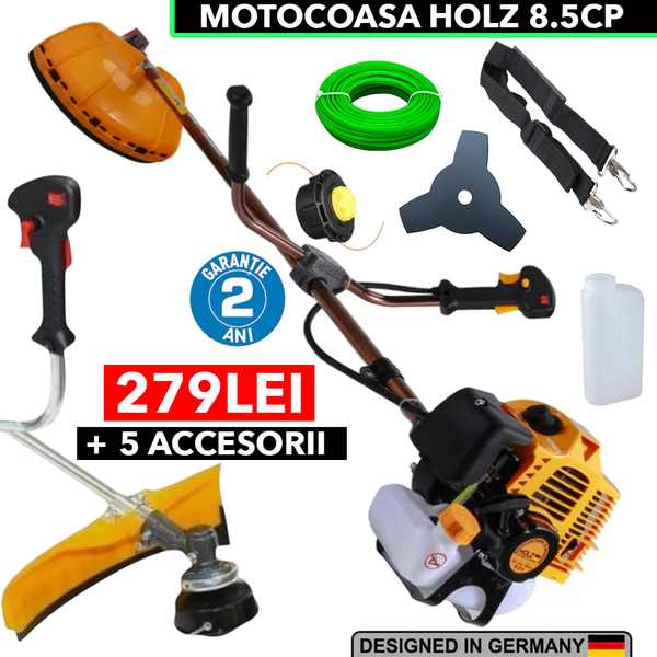 Motocoasa pe benzina HOLZ Germany cu 5 ACCESORII incluse de 8.5CP