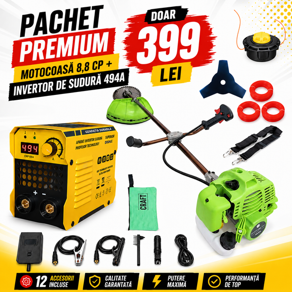 Pachet PROMO: Motocoasa 5600 PRO MX355 de 8.8CP + Aparat de sudura tip Invertor 494A
