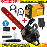 MEGA Pachet: Drujba pe Benzina Motoyama Japan 8.5CP + Invertor de Sudura LCD Color Rotor MMA200-MIN