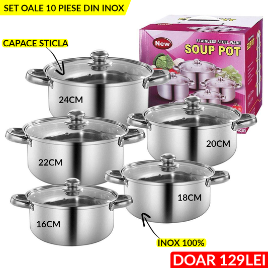 Set Oale 10 Piese din Inox (Diametru de 16-18-20-22-24cm)