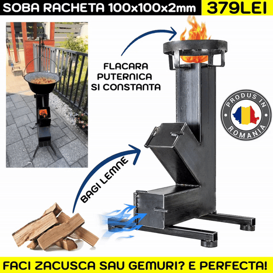Soba Tip Racheta 100x100x2 mm Pentru Camping sau Gradina din Otel 100%