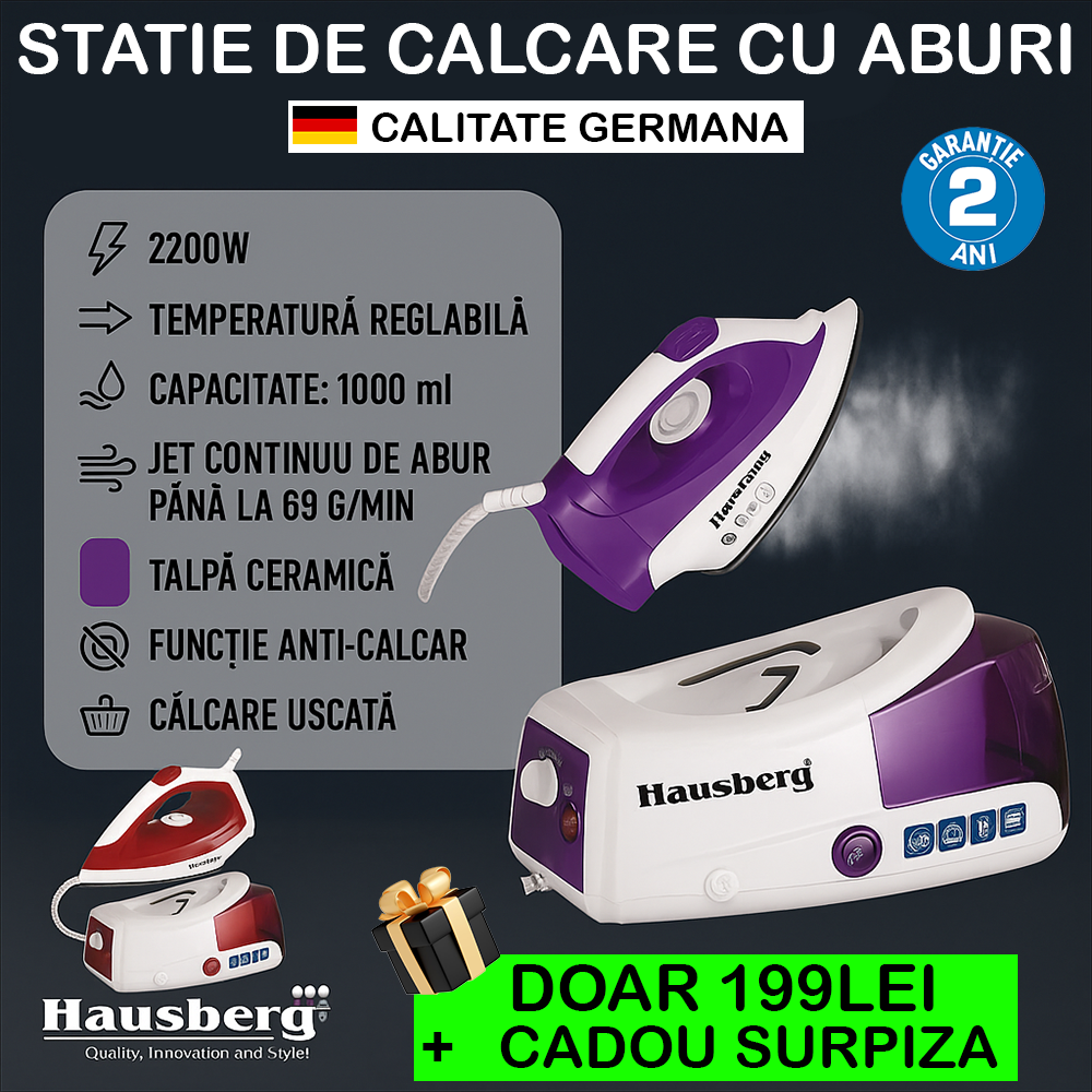 Stație de călcat HAUSBERG HB-7920MV + CADOU Surpriza INCLUS